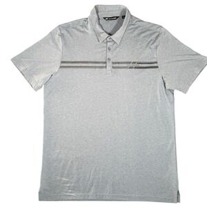 TravisMathew Polo Shirt Mens XL Blue Heathered Chest Stripe Performance Golf